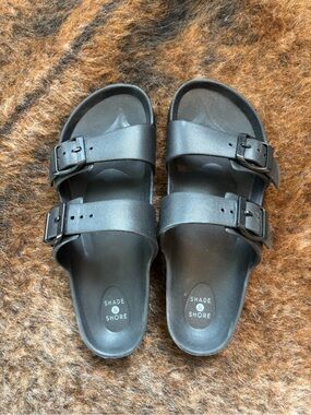 Shade & Shore Black Double-Strap Buckle Slides
